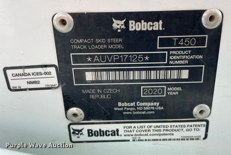 image for item DP0078 2020 Bobcat T450  tracked skid steer loader