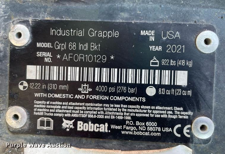 image for item DP0100 2021 Bobcat  skid steer grapple bucket