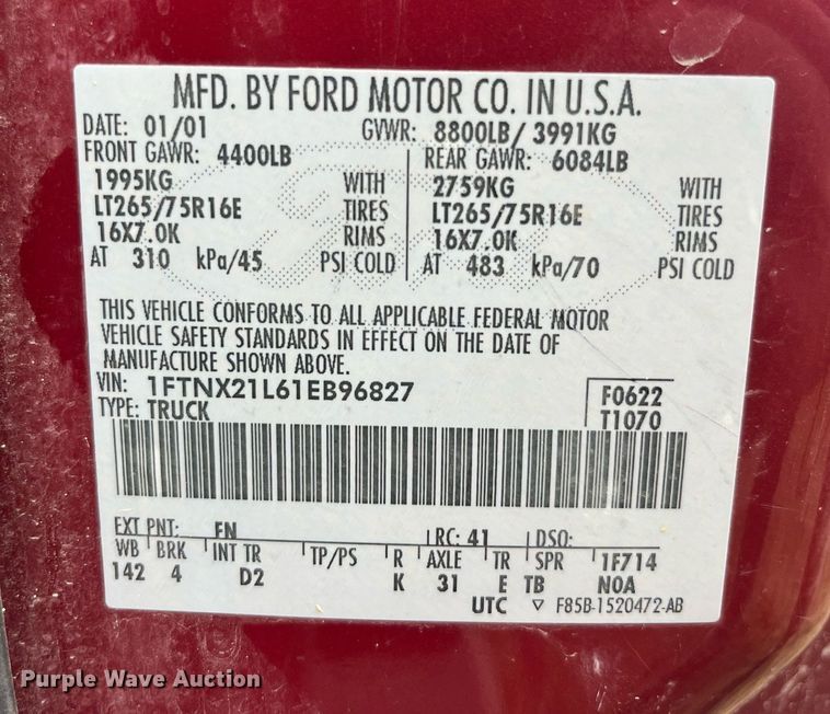 image for item DP2119 2001 Ford F250 Super Duty XLT  SuperCab pickup truck