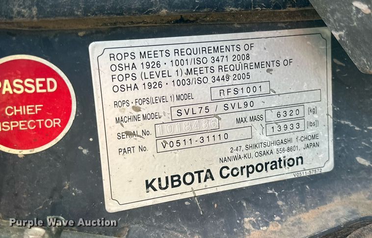 image for item DQ1458 2015 Kubota SVL90-2  tracked skid steer loader