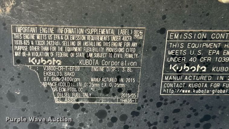 image for item DQ1458 2015 Kubota SVL90-2  tracked skid steer loader