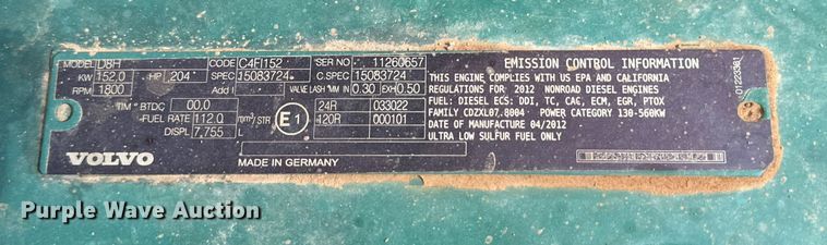 image for item DQ1480 2013 Volvo EC250DL  excavator