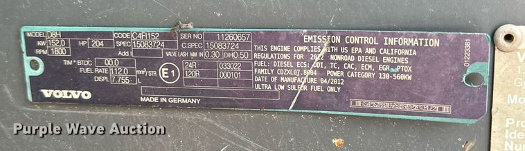 image for item DQ1480 2013 Volvo EC250DL  excavator