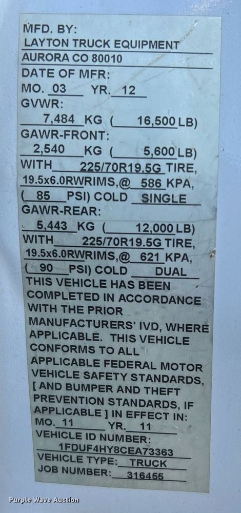 image for item DQ2235 2012 Ford F450 Super Duty XL  bucket truck