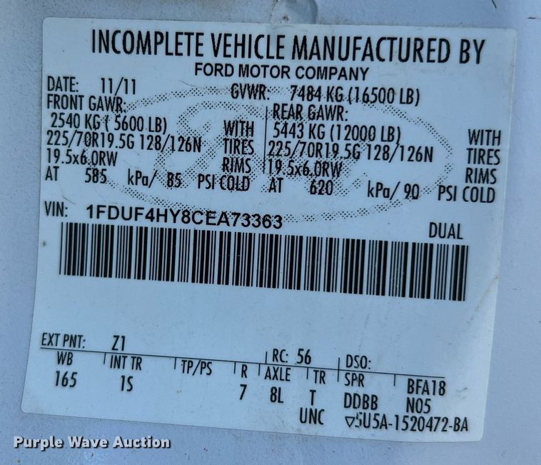 image for item DQ2235 2012 Ford F450 Super Duty XL  bucket truck