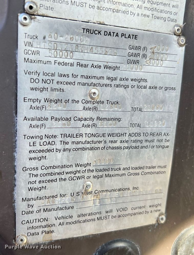 image for item DQ2241 1992 International 4900  sewer rodder truck