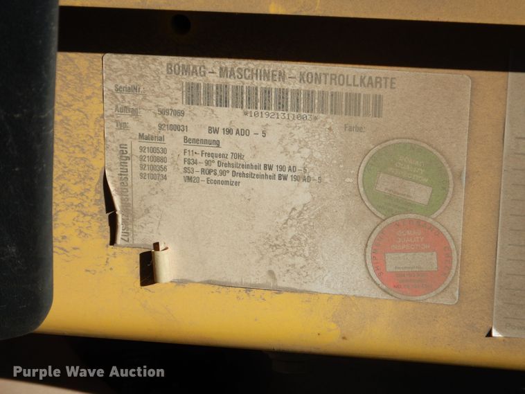 image for item DR5812 2014 Bomag BW190 ADO  double drum vibratory roller