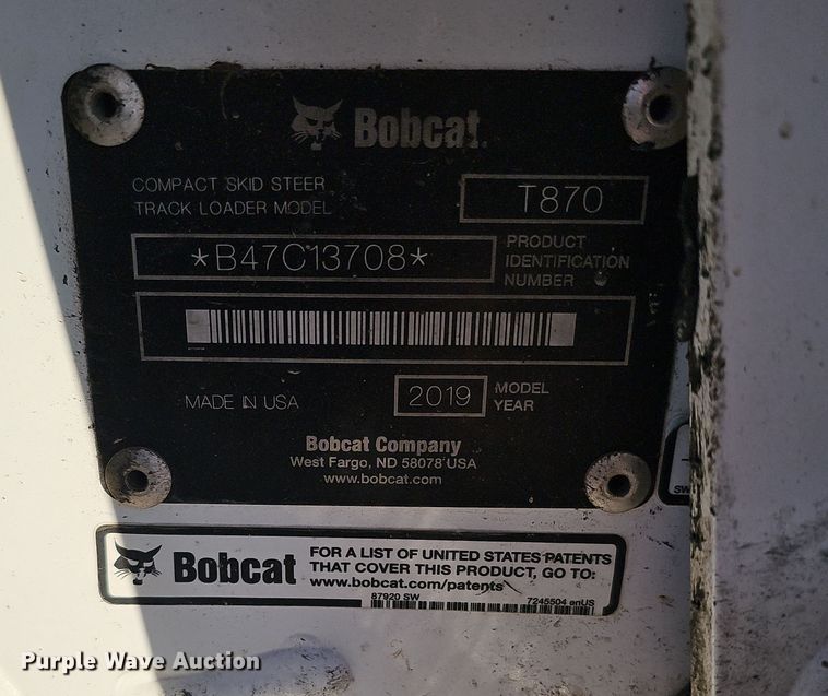 image for item DS5692 2019 Bobcat T870  tracked skid steer loader