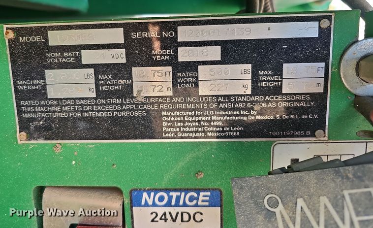 image for item DS5718 2018 JLG 1930ES  scissor lift