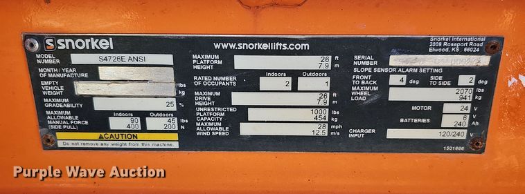 image for item DS5720 2016 Snorkel S4726E  scissor lift