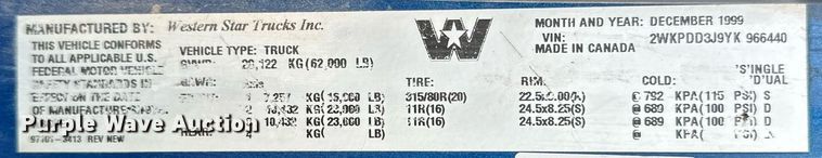 image for item DW2764 2000 Westernstar 4900  dump truck