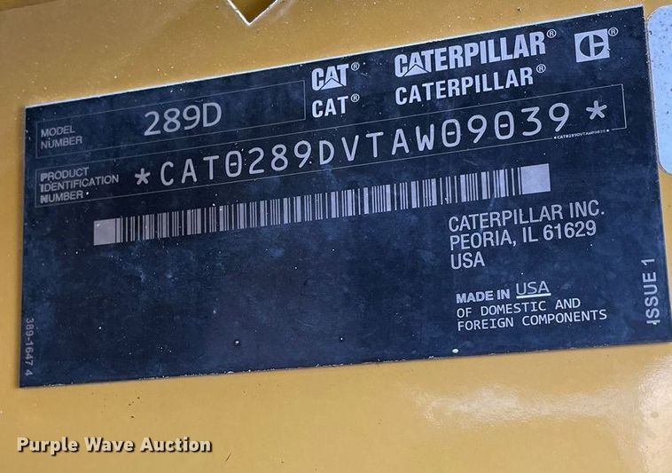 image for item GG9758 2018 Caterpillar 289D  tracked skid steer loader