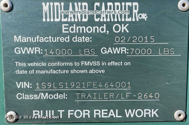 image for item GG9799 2015 Midland Carrier LF-2640  reel trailer