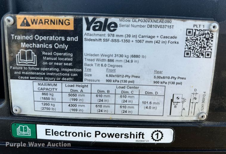 image for item IU9061 Yale GLP030VXNEAE090  forklift