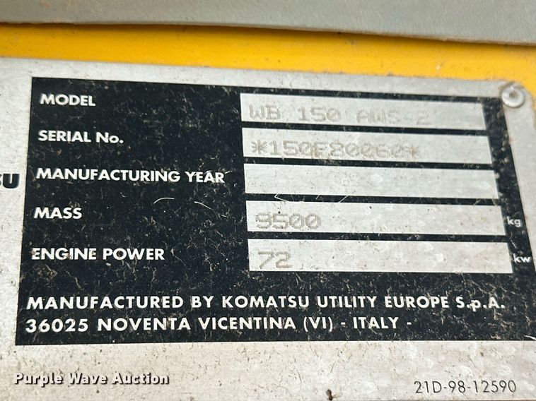 image for item IU9099 2003 Komatsu WB150AWS  backhoe
