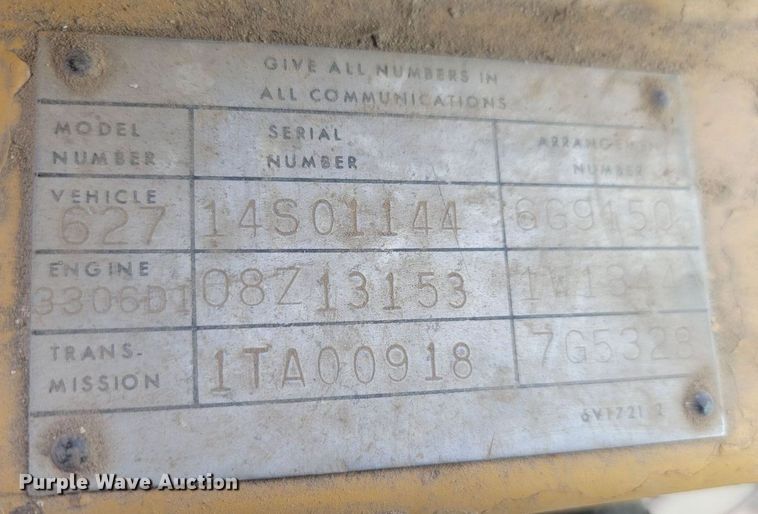 image for item JG9623 1983 Caterpillar 627B  conventional scraper