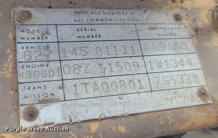 image for item JG9625 1982 Caterpillar 627B  conventional scraper