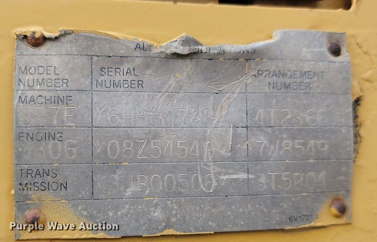 image for item JG9626 1989 Caterpillar 627E  conventional scraper