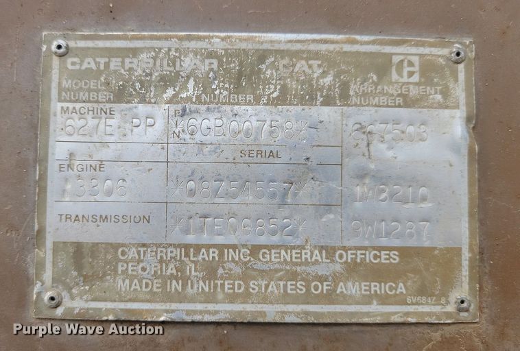 image for item JG9626 1989 Caterpillar 627E  conventional scraper