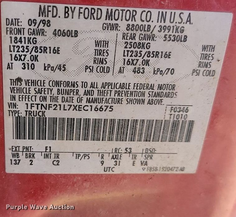 image for item JG9651 1999 Ford F250 Super Duty  pickup truck