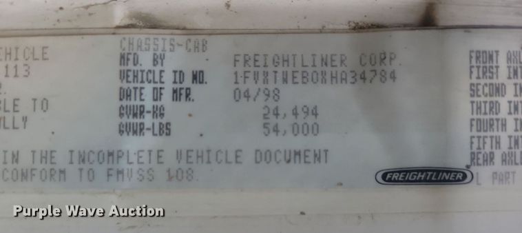 image for item JG9685 1999 Freightliner FL112  dump truck