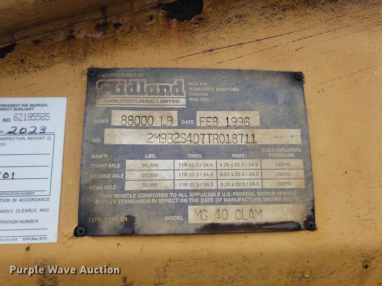 image for item JG9686 1996 Midland MG 40 Clam  bottom dump trailer