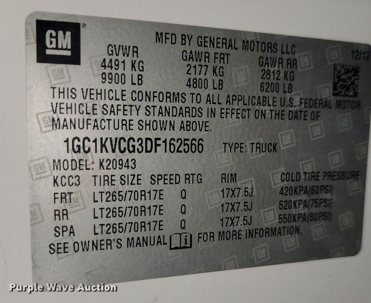 image for item JG9692 2013 Chevrolet Silverado 2500HD  Crew Cab pickup truck