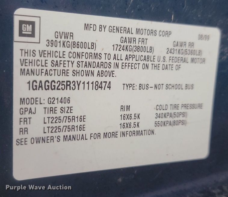 image for item JG9695 2000 Chevrolet Express 2500  van