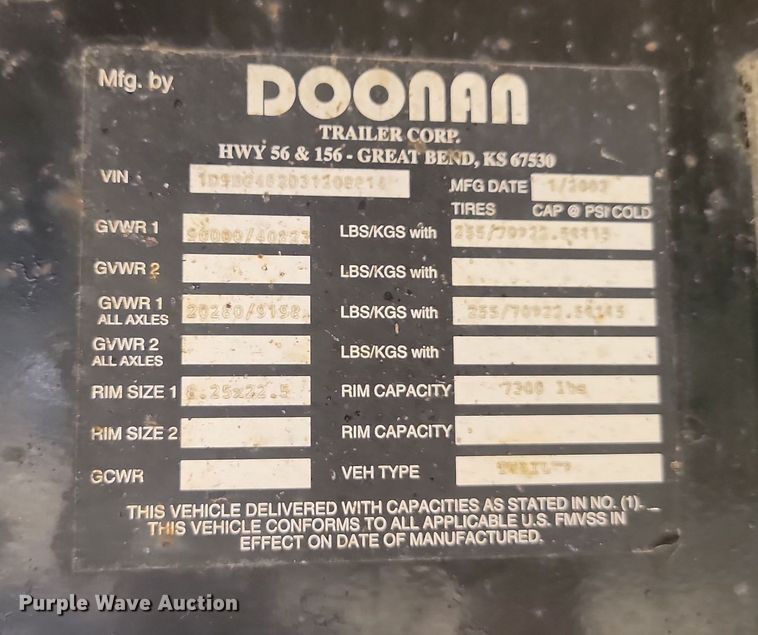 image for item JG9697 2003 Doonan 482DB14  drop deck trailer