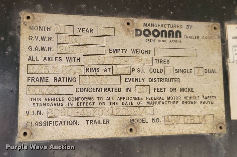 image for item JG9697 2003 Doonan 482DB14  drop deck trailer