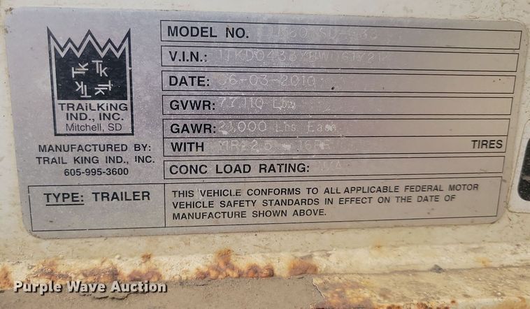 image for item JW9571 2011 Trail King TK60SSD-433  side dump trailer