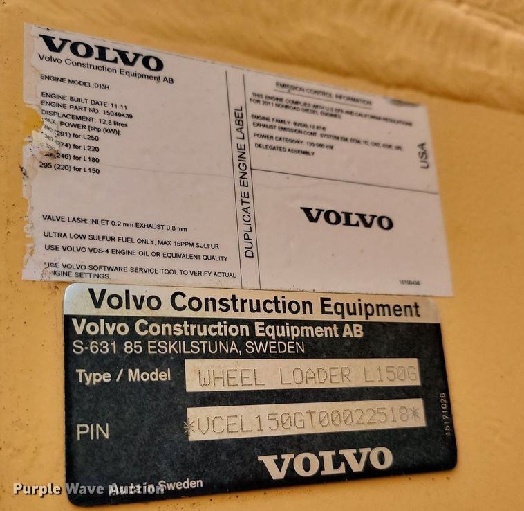 image for item JW9572 2012 Volvo L150G  wheel loader