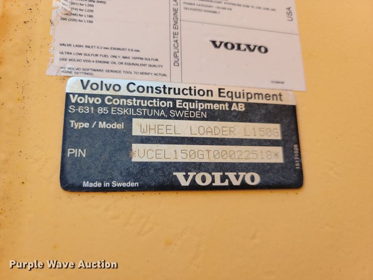 image for item JW9572 2012 Volvo L150G  wheel loader