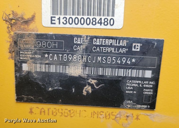 image for item JW9575 2010 Caterpillar 980H  wheel loader