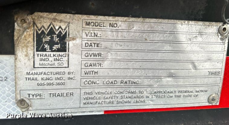 image for item KH9555 1999 Trail King  lowboy equipment trailer