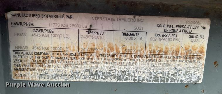 image for item KH9563 2006 Interstate Trailer  equipment trailer