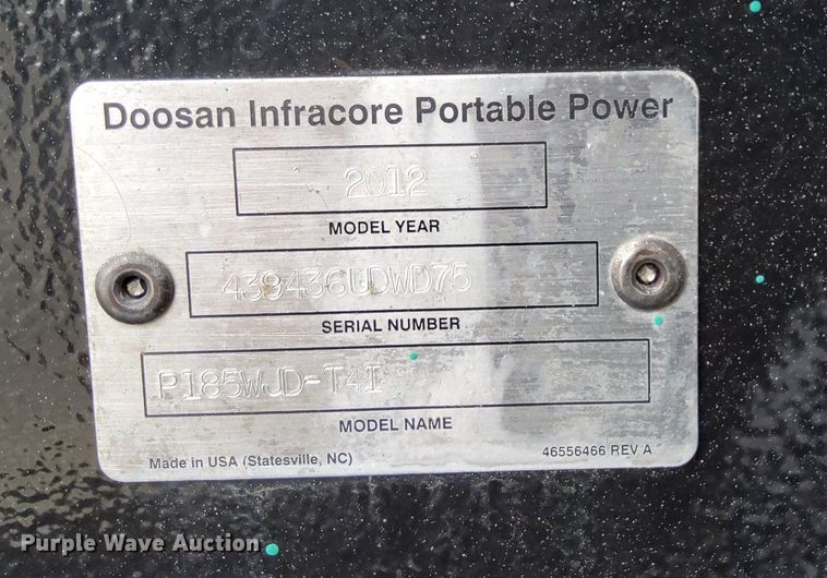 image for item KH9573 2012 Doosan P185  air compressor