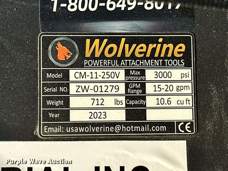 image for item KT9142 2023 Wolverine CM-11-250V  skid steer concrete mixer