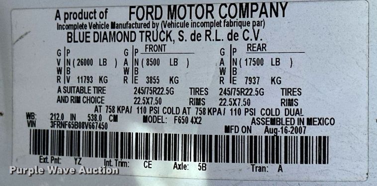 image for item KT9281 2008 Ford F650 Super Duty  vacuum truck