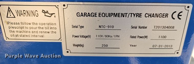 image for item LB9578 2013 DMS 910  tire changer