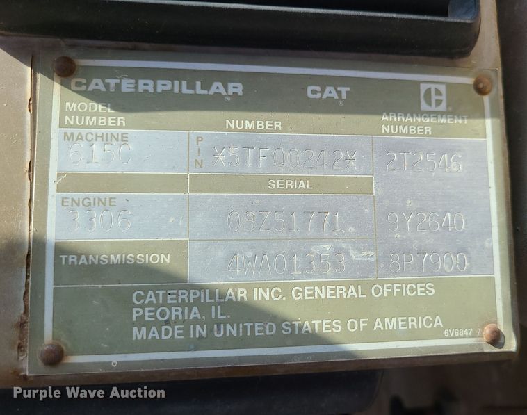image for item LJ9299 1989 Caterpillar 615C  elevating scraper