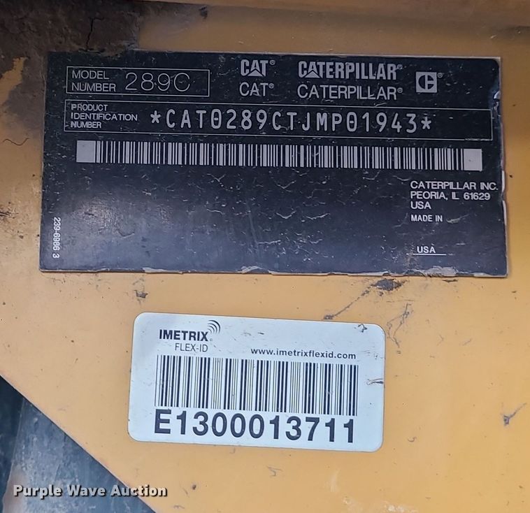 image for item LJ9301 2011 Caterpillar 289C  tracked skid steer loader