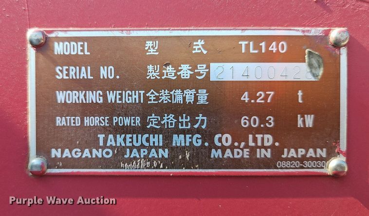 image for item LM9161 2004 Takeuchi TL140  tracked skid steer loader