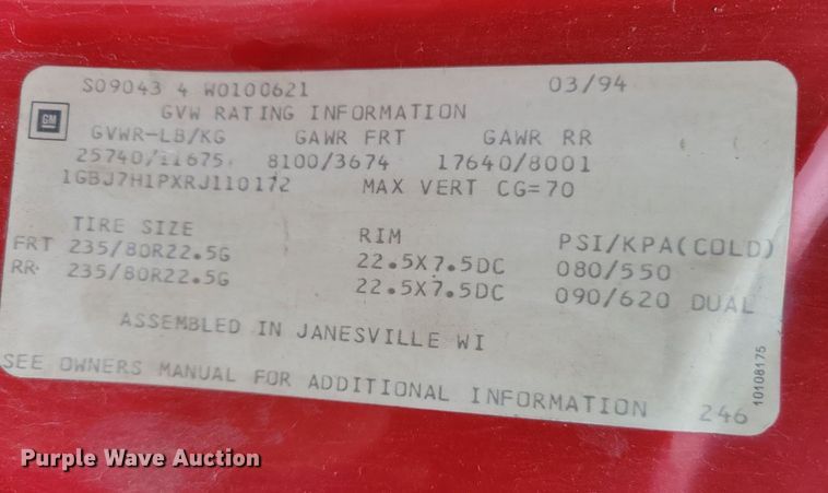 image for item LO9911 1994 Chevrolet Kodiak C5500  flatbed truck