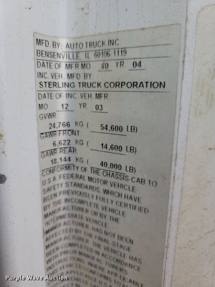 image for item LO9940 2004 Sterling LT7500  crane truck