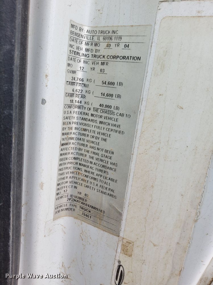 image for item LO9940 2004 Sterling LT7500  crane truck