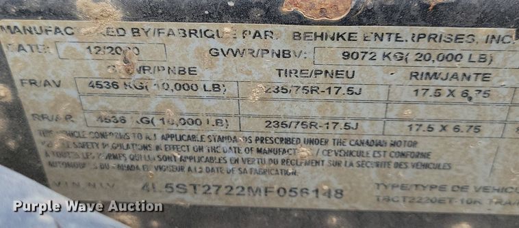 image for item LO9960 2021 B-B Trailers TBCT2220ET-10K  tilt deck equipment trailer