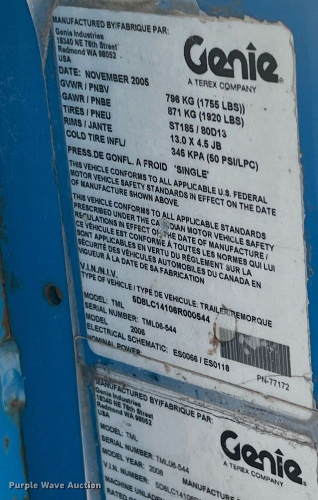 image for item ME9295 2006 Genie TML-4000N  light plant