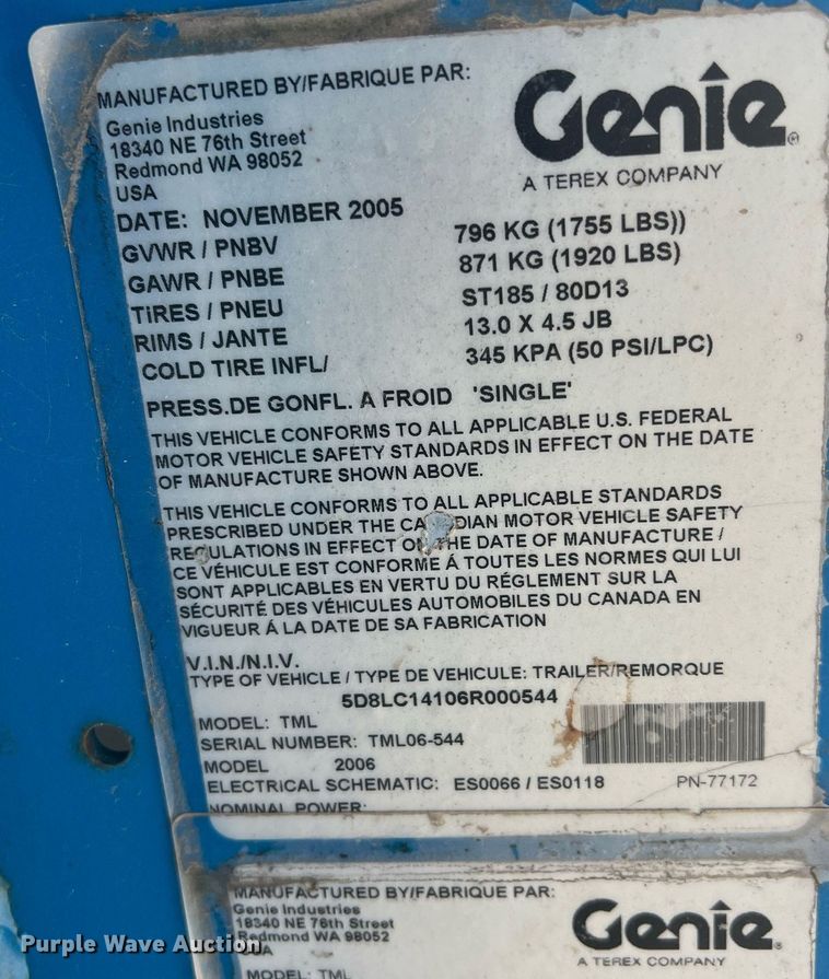 image for item ME9295 2006 Genie TML-4000N  light plant