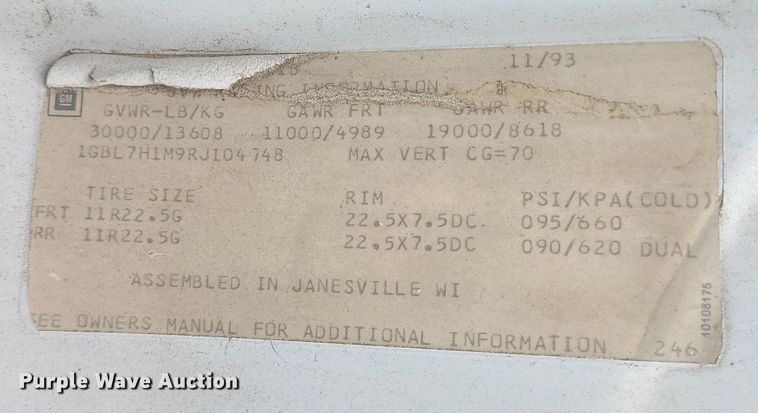 image for item MG9752 1994 Chevrolet 6500 Kodiak  dump truck